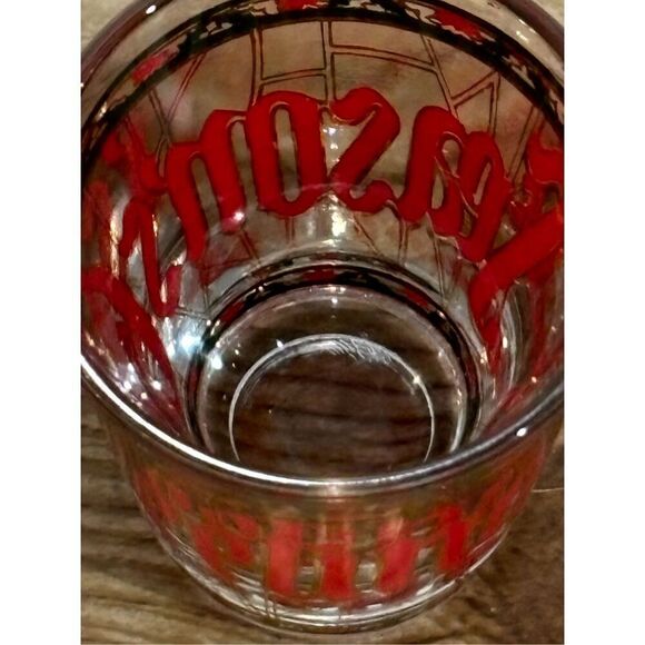 Seasons Greetings Stained Glass Christmas Shot Glass -Holly/Poinsettias/Gold Rim - Picture 4 of 6